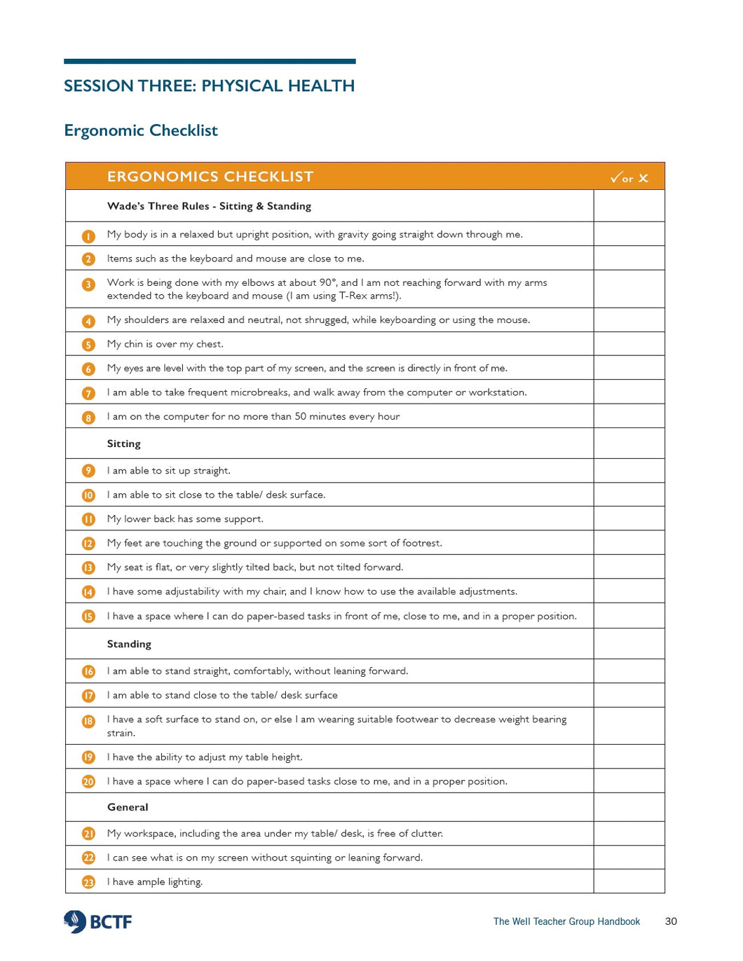 Ergonomic Checklist for Teachers