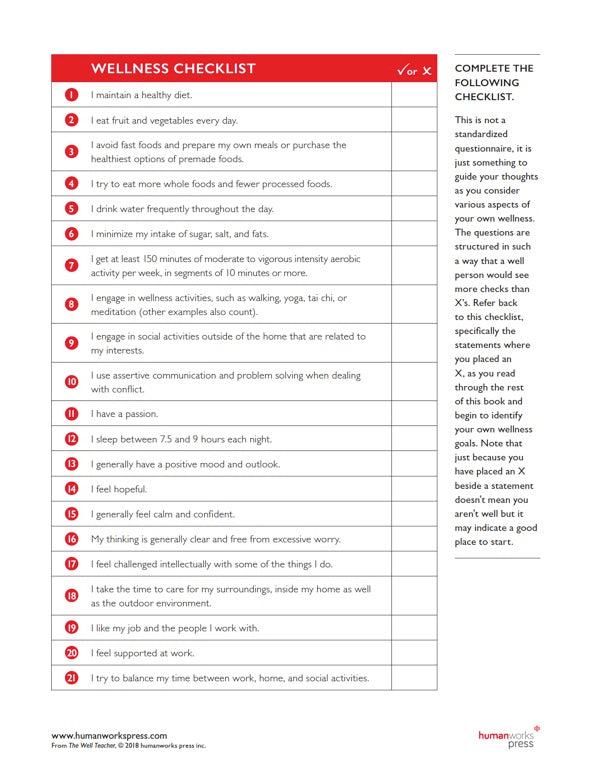 The Well Teacher | Wellness Checklist