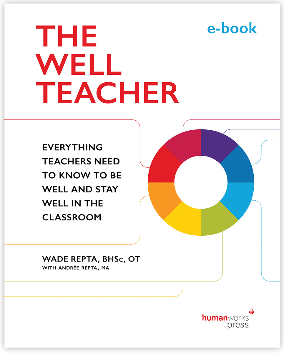 The Well Teacher e-book cover image. A donut-shaped circle sits on the mid-right side of the page, opposite subtitle 