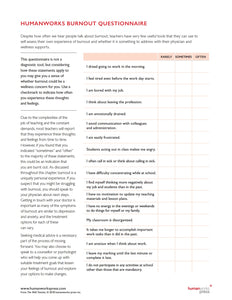 The Well Teacher | Burnout Questionnaire